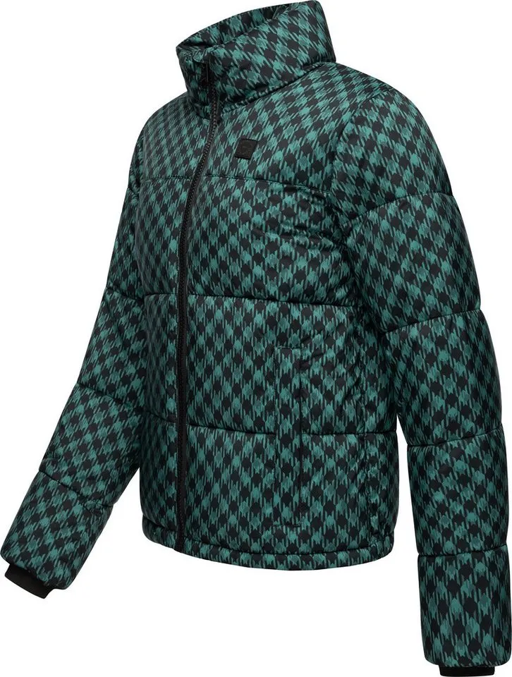 ragwear ragwear Winterjacke Serah Print wasserdichte Winter Steppjacke mit Hahnentritt Muster, Grün, – Produktbild 3 von 4