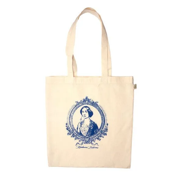 HANDGEDRUCKT HANDGEDRUCKT "Madame Bohème" Shopper aus BAUMWOLLE kbA, Natur/druck blau, – Produktbild 2 von 3
