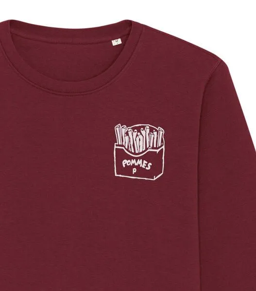 päfjes päfjes Pommes / Honigdachs liebt Pommes Frites - Fair Wear Unisex Sweater - 280, Bordeaux (rot), – Produktbild 1 von 4