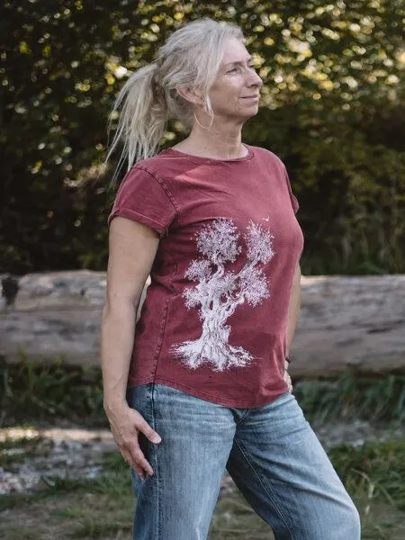 Life-Tree Life-Tree Organic Fairwear Shirt Women Olive Tree, Rot, – Produktbild 4 von 4