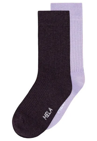 MELA MELA Gerippte Socken 2 Paare aus 100% Bio-Baumwolle, Elderberry melange, krokus, – Produktbild 1 von 1