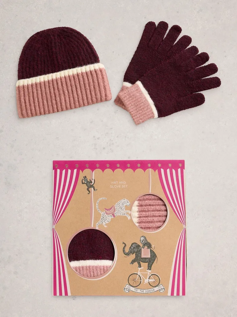 White Stuff Geschenkset Mütze & Handschuhe - Einheitsgröße, Pflaume multi, – Produktbild 1 von 4