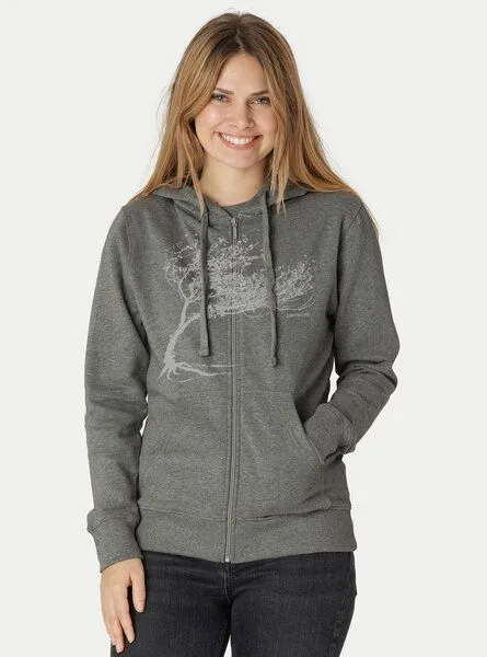 Peaces.bio - handbedruckte Biomode Peaces.bio - handbedruckte Biomode Bio Damen-Zip-Hoodie Windy Tree, Dunkelgrau, – Produktbild 3 von 3
