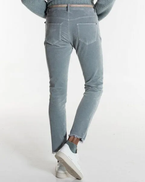 Alma & Lovis Alma & Lovis Softe Samthose mit stylischem Fransensaum | Velvet Slim, Gobelin (hellblau), – Produktbild 4 von 4