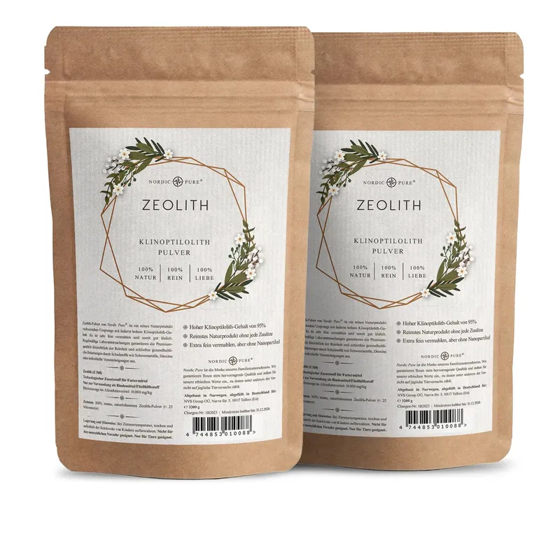Nordic Pure Nordic Pure Zeolith Pulver (95% Klinoptilolith-Anteil), extra fein 2x1000 g – Produktbild 1 von 2