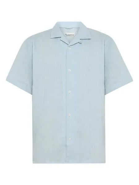KnowledgeCotton Apparel KnowledgeCotton Apparel Leinenhemd Box Fit - Short Sleeve - aus Bio-Leinen, Hellblau (skyway), – Produktbild 1 von 2