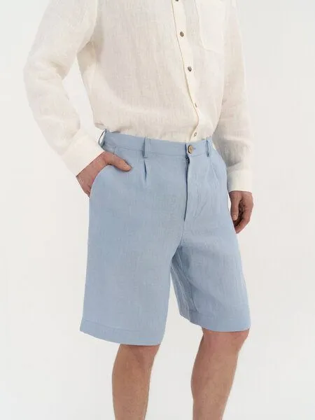 AmourLinen AmourLinen Bundfalten-Leinenshorts für Herren MARCO, Hellblau (blau), – Produktbild 2 von 2