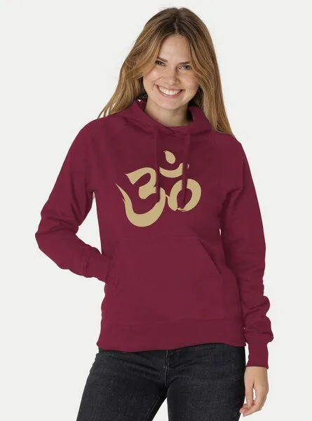 Peaces.bio - handbedruckte Biomode Peaces.bio - handbedruckte Biomode Bio-Damen-Kapuzensweater Om, Bordeaux, – Produktbild 2 von 2
