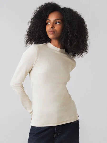 Honest Basics Honest Basics Damen Langarm Shirt mit Stehkragen aus Bio- und recycelter Baumwolle, Birke, – Produktbild 2 von 4