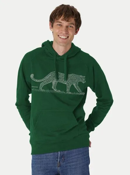 Peaces.bio - handbedruckte Biomode Peaces.bio - handbedruckte Biomode Bio-Herren-Kapuzensweater Leopard, Flaschengrün, – Produktbild 1 von 2