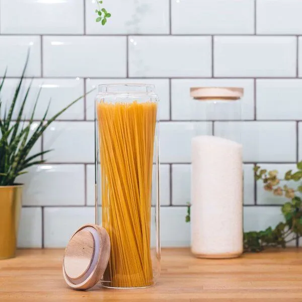 Econovo Econovo Große Vorratsgläser mit Holzdeckel 1500ml Set 2-tlg. Rund – Produktbild 3 von 4