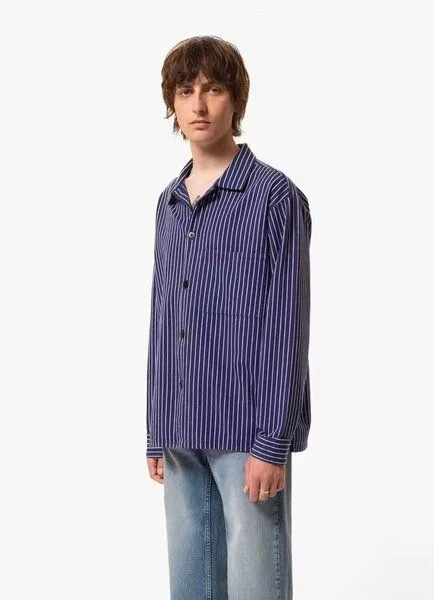 Nudie Jeans Nudie Jeans Berra Striped Worker Shirt - Blue – Produktbild 2 von 3