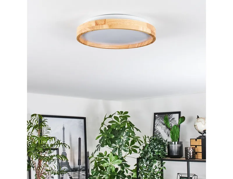 hofstein Deckenleuchte moderne Deckenlampe aus Metall/Bambus/Kunststoff in Weiß/Natur, LED wechselbar, 3000 Kelvin, Leuchte im angesagten Boho-Design (29, 5cm), 1700 Lumen, LED 16 W, Beige|weiß, – Produktbild 5 von 5