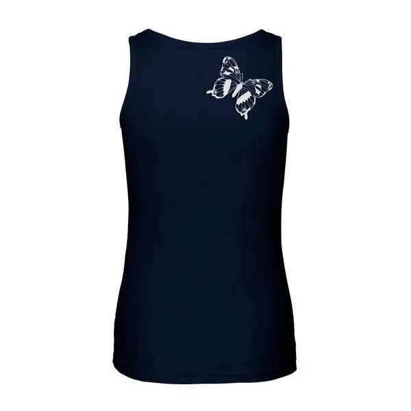 HANDGEDRUCKT HANDGEDRUCKT Frauen Tank Top "Tagpfauenauge 01" aus 100% Bio Baumwolle (kbA), Navy blue, – Produktbild 1 von 2