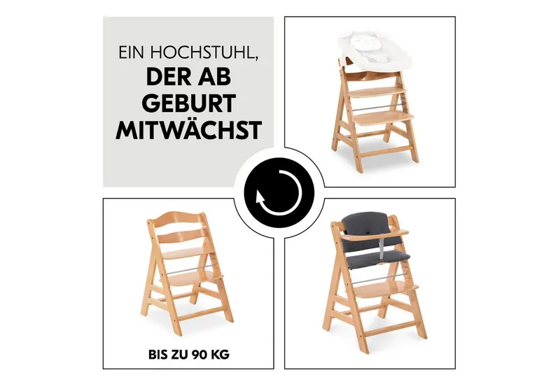Hauck Hauck Hochstuhl Alpha Plus, Mitwachsender Holz Kinderhochstuhl mit Gurt, Schutzbügel & Sitzauflage, Beige, – Produktbild 5 von 5