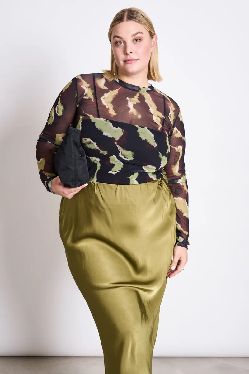 JAN N JUNE JAN N JUNE Damen vegan Mesh Longsleeve Dora Mossfire Grün, Schwarz, – Produktbild 2 von 2