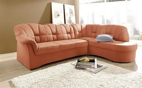 DOMO collection Ecksofa Papenburg, zeitlose Rückensteppung, elegante Armlehne, L-Form, mit Ottomane, wahlweise mit Bettfunktion, Braun, – Produktbild 2 von 8