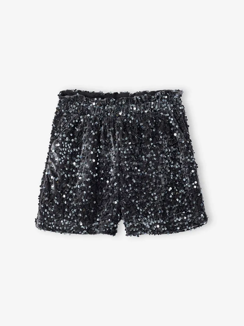 Vertbaudet Festliche Mädchen-Shorts mit Pailletten, Silber, – Produktbild 1 von 3