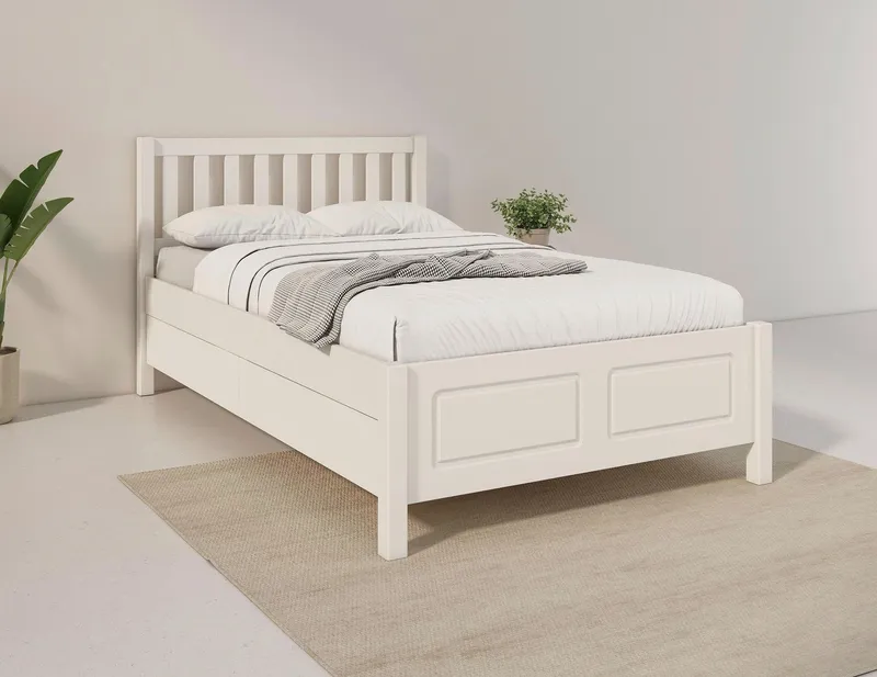 OTTO home Stauraumbett Synnra, maximaler Stauraum, 4 Schubladen, Made in EU, Landhausstil (Liegefläche 120x200 cm, inklusive Lattenrost), FSC® zertifiziert, Kassettenfront, Stauraumlösung und Komfort, Weiß, – Produktbild 2 von 4