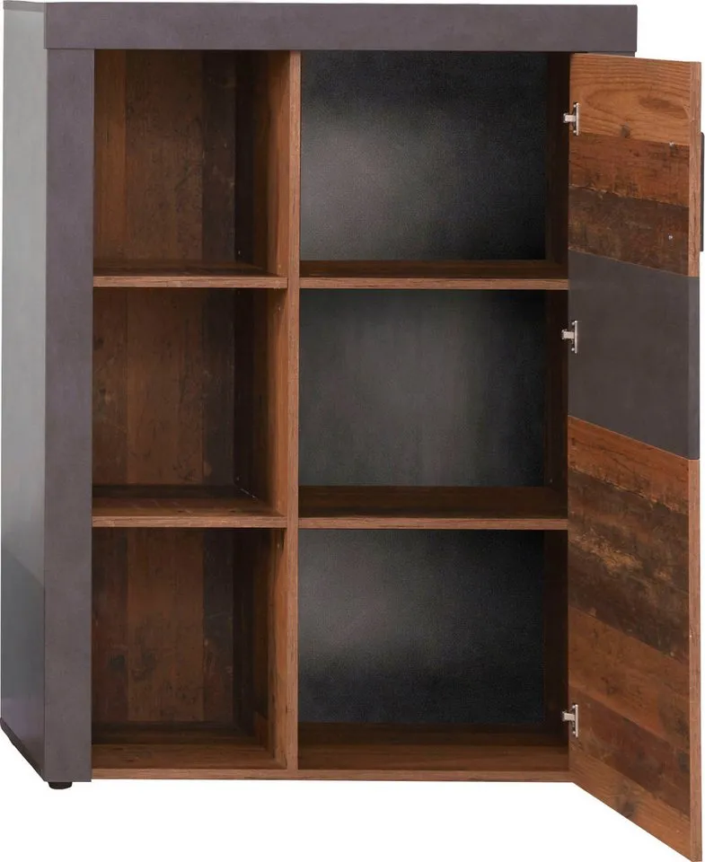 Home affaire Highboard Ilana, Stauraumschrank mit 1 Tür & 3 Fächern - (B/T/H) 87/34/118 cm, Grau, – Produktbild 5 von 5