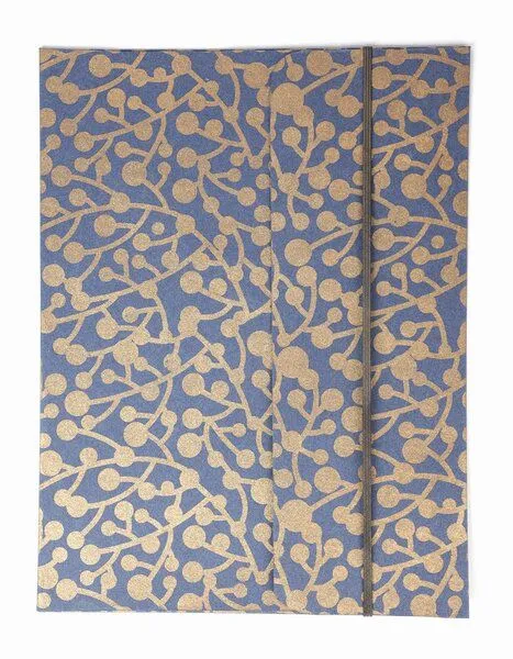El Puente El Puente Schnellhefter "Golden Branch" mit Gummiband | Fair Trade & Handmade aus Bangladesch, Gold,blau, – Produktbild 1 von 1