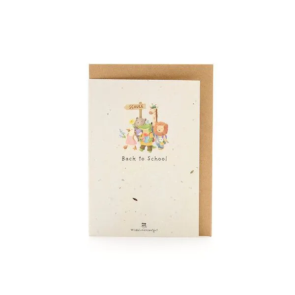 Die Stadtgärtner Die Stadtgärtner Wachsende Grußkarte zum Schulanfang I Back to School Karte mit Saatpapier I Mit Wildblumen-Samen zum Einpflanzen I Grußkarte mit Umschlag I 10,5 x 14,8 cm (DIN A6) I Kreative Geschenkidee für Kinder, Schule & Schulalltag – Produktbild 1 von 1