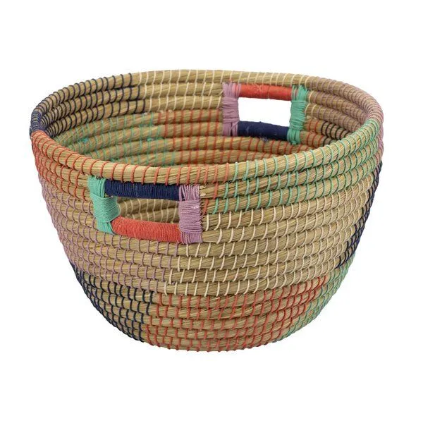 El Puente El Puente "Quader" Runder Korb mit Griffen aus Kaisa-Gras | Fair Trade & Handmade aus Bangladesch, Mehrfarbig, – Produktbild 1 von 3