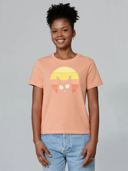 watapparel watapparel T-Shirt Frauen Sunset Cat, Fraiche peche, – Produktbild 2 von 3