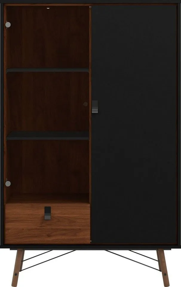 Home affaire Vitrine Ry Glasvitrine Vitrinenschrank Ausstellung Sammelvitrine mit Glastür und einer geschlossenen Tür sowie einer Schublade, Schwarz, – Produktbild 3 von 5