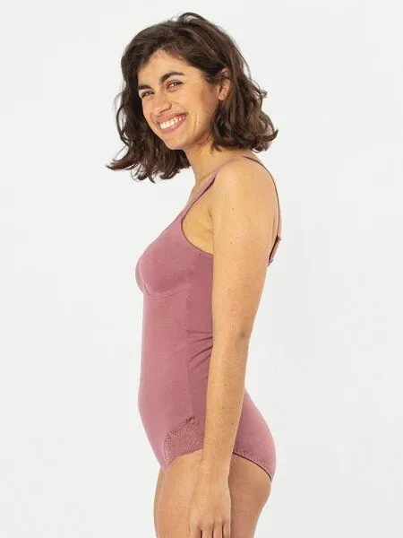 erlich textil erlich textil Magdalena Body mit Spitze aus Bio-Baumwolle, made in Europe, Mauve, – Produktbild 4 von 6