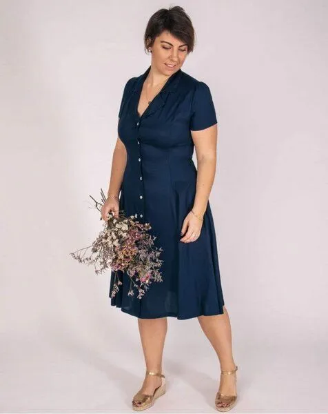 Aatise Aatise Zerna Hemdblusenkleid midi Länge aus 100% EcoVero, kurzarm, Blau, – Produktbild 4 von 4