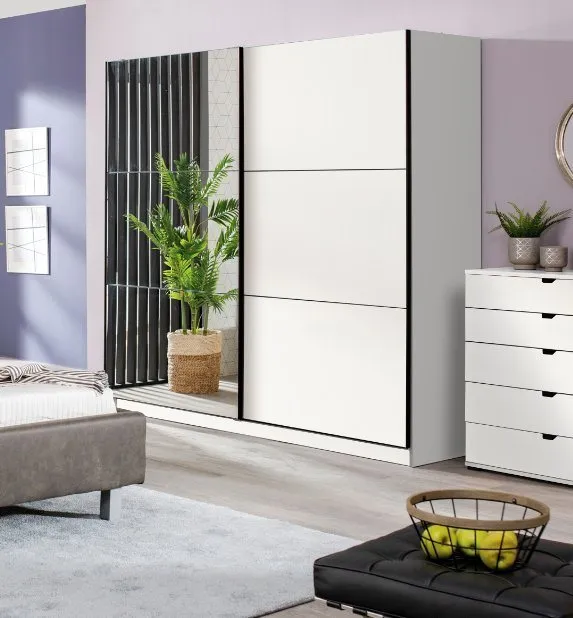 OTTO home Schwebetürenschrank Sierra Kleiderschrank mit Spiegel Garderobe Topseller INKLUSIVE Inneneinteilung, FSC®-Zertifiziert, OTTOs Choice, Weiß, – Produktbild 2 von 5