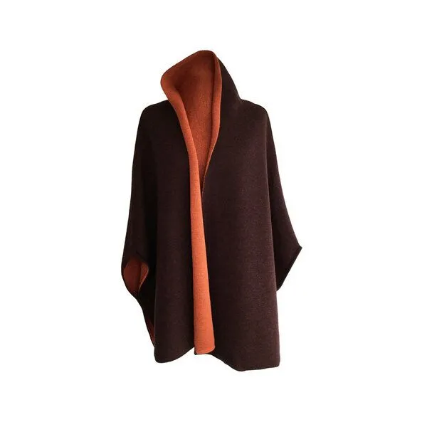 austriandesign.at austriandesign.at MantelCape reversibel aus extrafeiner Merinowolle, Rotbraun/orange, – Produktbild 1 von 3