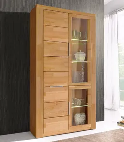 OTTO home Vitrine ZARA 2 Holztüren, 2 Glastüren, 10 Fächer, pflegeleicht, holz geölt B/T/H: 100/40/190cm, Massivholzfronten, Korpus aus Melamin – Produktbild 1 von 1