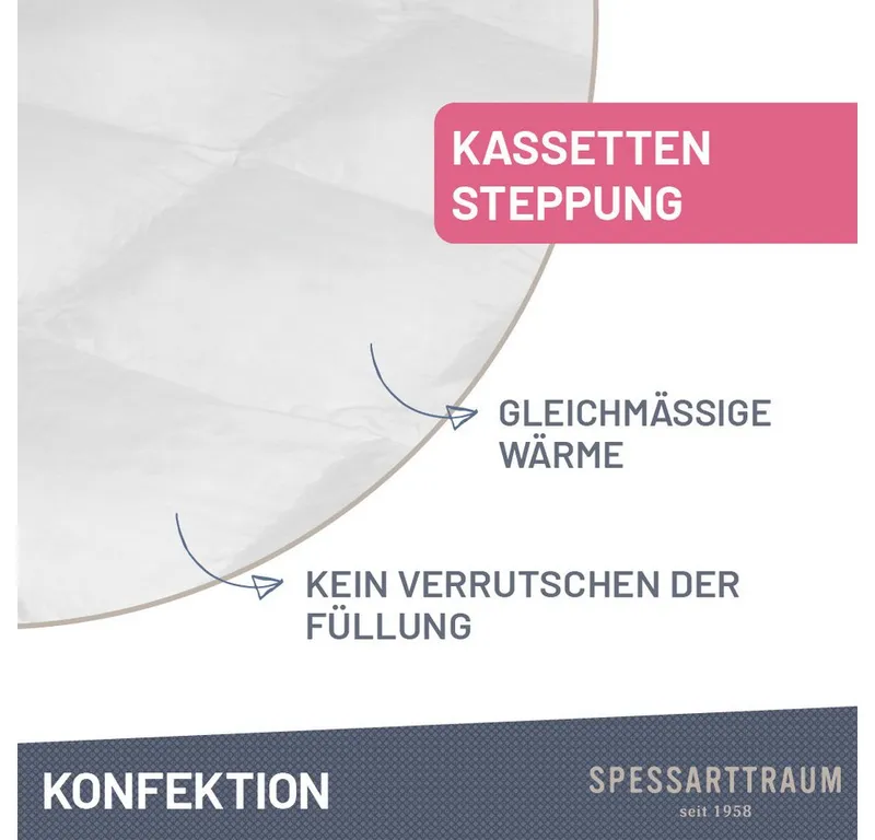 Spessarttraum Spessarttraum Daunenbettdecke Exklusiv 100% Daunen, hergestellt in Deutschland, Füllung: 100% Daunen, Klasse 1, Downpass zertifiziert, Bezug: 100% Baumwolle, Made in Green, Hausstauballergiker geeignet, 5 Wärmeklassen & 8 Größen, Bestseller, Weiß, – Produktbild 5 von 6