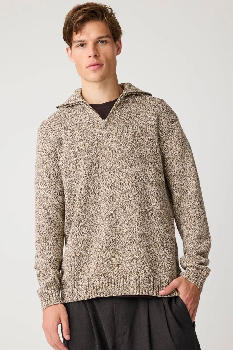 KnowledgeCotton Apparel KnowledgeCotton Apparel Herren vegan Pullover Mit Viertelreißverschluss Braun Mehrfarbig, Braun, – Produktbild 2 von 2
