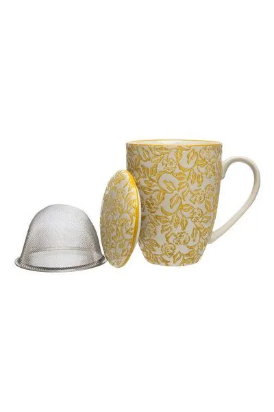 Tranquillo Tranquillo Tasse mit Teesieb RUSTIC 400 ml, Gelb, – Produktbild 3 von 5