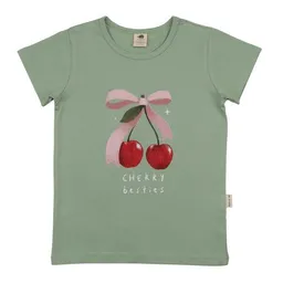 Walkiddy Walkiddy T-Shirt Grün Kirschen-Frontprint Bio-Baumwolle GOTS – Produktbild 1 von 1