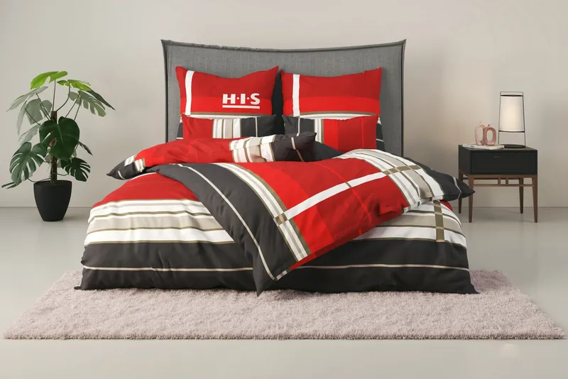OTTO home Bettwäsche Golfi in Gr. 135x200 oder 155x220 cm, Linon, 2 teilig, sportliche Streifen Bettwäsche aus Baumwolle, Marke H.I.S by OTTO home, Rot, – Produktbild 3 von 8