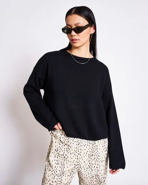 JAN N JUNE JAN N JUNE Crewneck Pullover aus Baumwolle HOY, Schwarz, – Produktbild 1 von 3