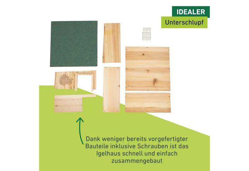 Windhager Windhager Tierhaus Igelfutterhaus aus Massivholz, ein sicheres Winter- und Schlafquartier, Igelhotel mit abnehmbarem Dach, 40x40x19 cm, Beige, – Produktbild 4 von 5