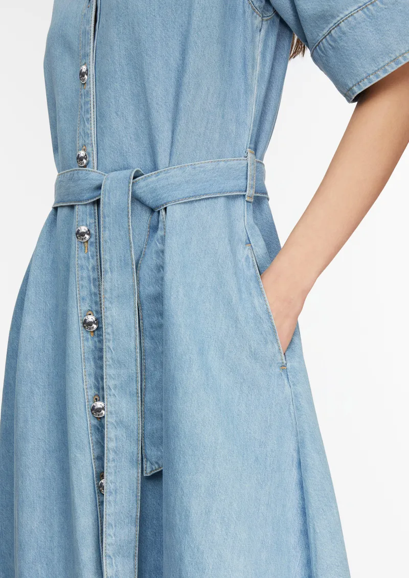 comma Midi-Hemdkleid aus Lyocell-Denim mit abnehmbarem Gürtel, Blau, – Produktbild 3 von 3