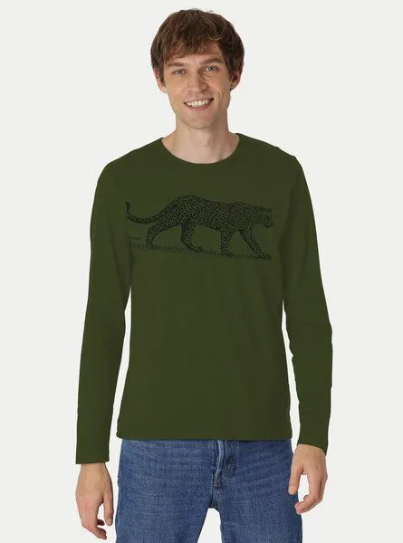 Peaces.bio - handbedruckte Biomode Peaces.bio - handbedruckte Biomode Bio-Herren-Langarmshirt "Leopard", Waldgrün, – Produktbild 2 von 2
