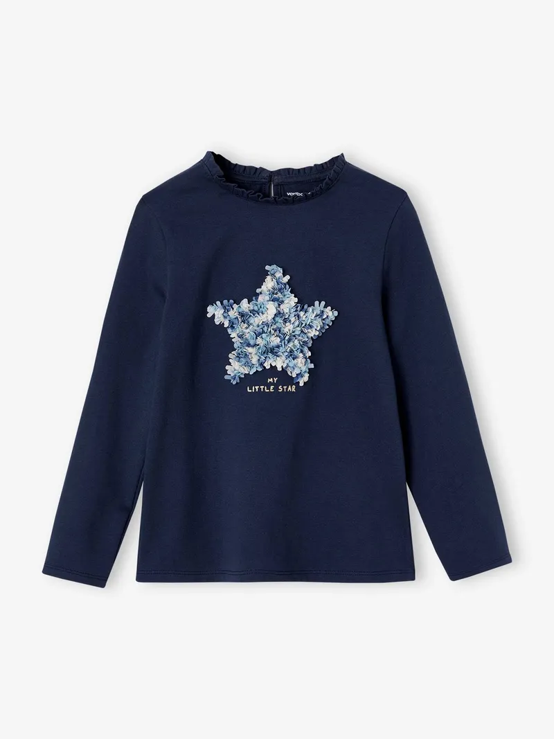 Vertbaudet Mädchen Langarmshirt mit Rüschendetails, Marine, – Produktbild 1 von 3