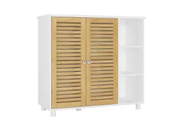 MSMASK Badkommode Badezimmerschrank mit 3 Offenen Regalen und 2 Bambustüren, 77 × 30 × 80 cm – Produktbild 1 von 1