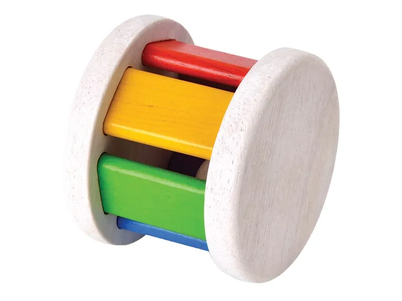 PlanToys PlanToys Krabbelspielzeug Walze aus Kautschukholz 6,5 x 6,5 x 6,5 cm, Natur, mehrfarbig, – Produktbild 2 von 3