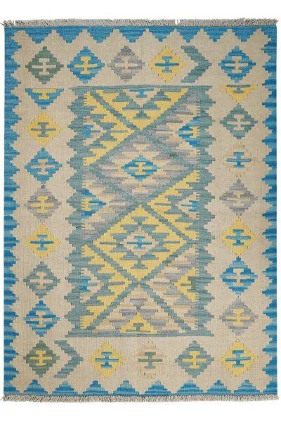 Rugtales Kelim Gashgai „Rugtales“ aus Schurwolle, Grün, – Produktbild 3 von 4