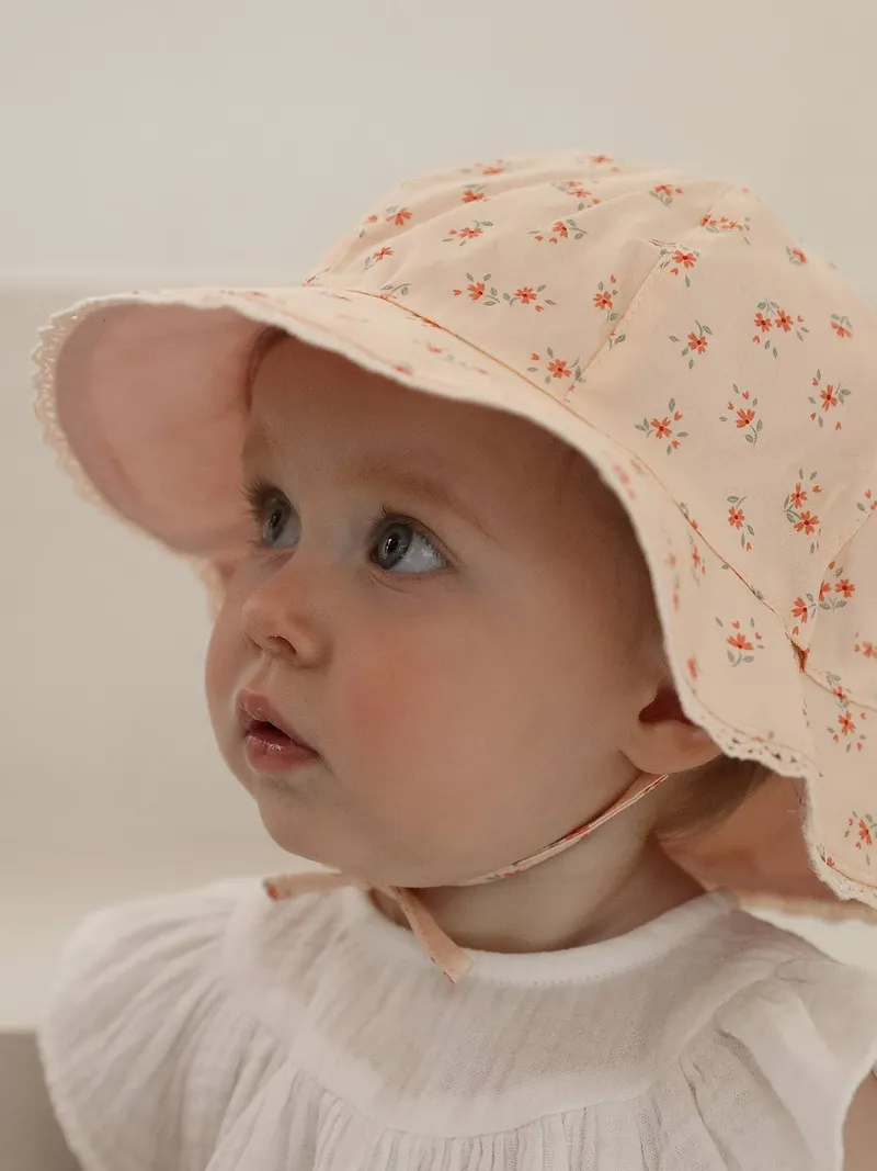 Vertbaudet Mädchen Baby Sonnenhut mit kleinen Blumen hell, Hellrosa, – Produktbild 3 von 3