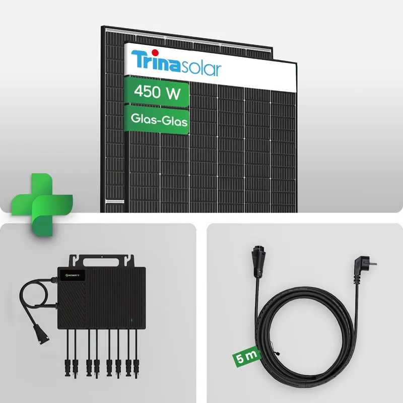 Growatt PV Set - 900Wp Balkonkraftwerk Mit Neo 2000W Mikro Wechselrichter + Trina Vertex S+ 450W Glas-Glas Solarmodul – Produktbild 1 von 1