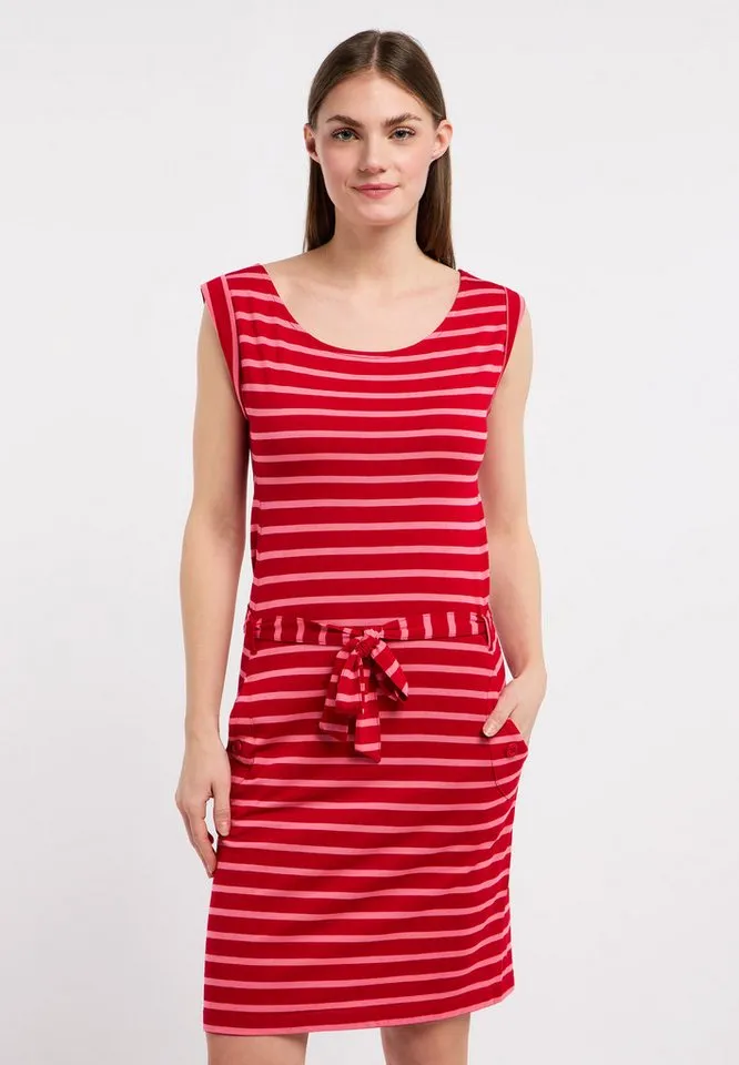 ragwear ragwear Minikleid TAGG STRIPES (2-tlg) Fließende Viskosemischung mit Streifen und Bindeband, Rot, – Produktbild 2 von 4